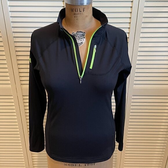 DESCENTE EVAN 3/4 ZIP TOP Black with Lime Color Zippers - Picture 1 of 9